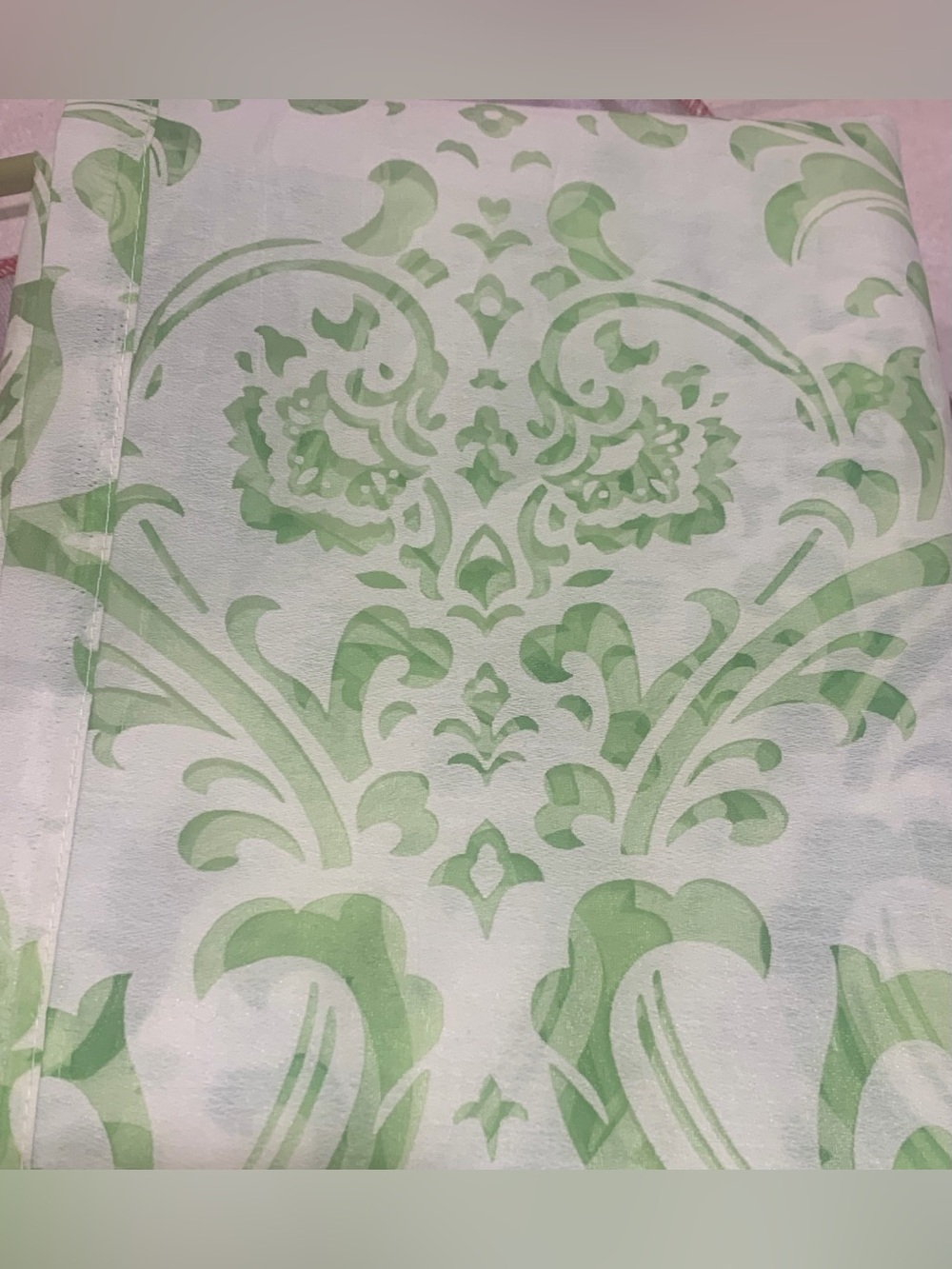 Shower Curtain Elegant Sheer Green & White Acanthus Damask Pattern 72x73